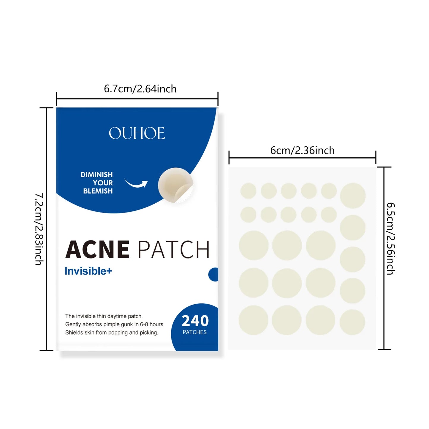 Ouhoe 240pcs Invisible Acne Patches Face Spot Scar Care Pimple Remover Waterproof Acne Healing Concealer Covering Face Stickers