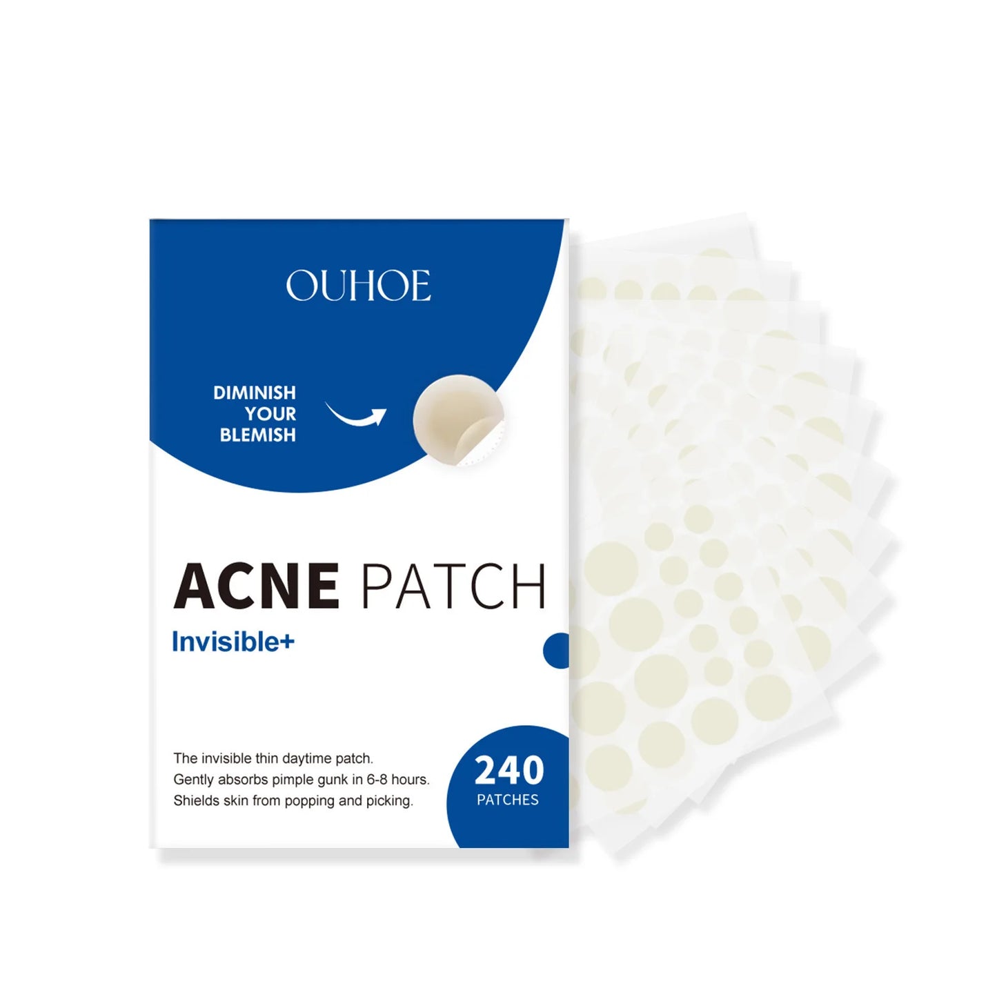 Ouhoe 240pcs Invisible Acne Patches Face Spot Scar Care Pimple Remover Waterproof Acne Healing Concealer Covering Face Stickers