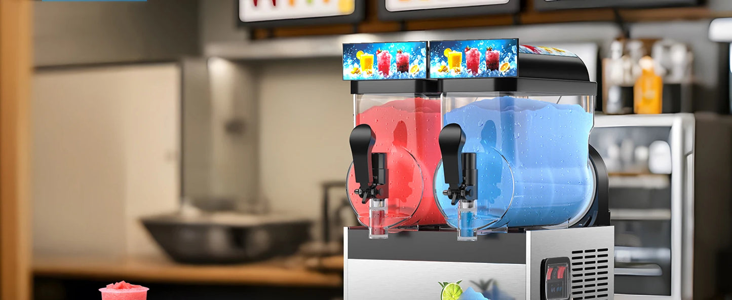 Commercial Slushie Machine 8Gal / 30L 2-Flavor Margarita Frozen Drink Maker Smoothie Maker 110V Kitchen Freezing Appliance