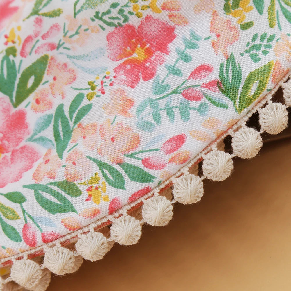 3Pcs/Set Flower Print Cotton Linen Baby Boy Girl Bibs Elastic Nylon Headband Double-Deck Saliva Towel Feeding Bandana Apron Burp