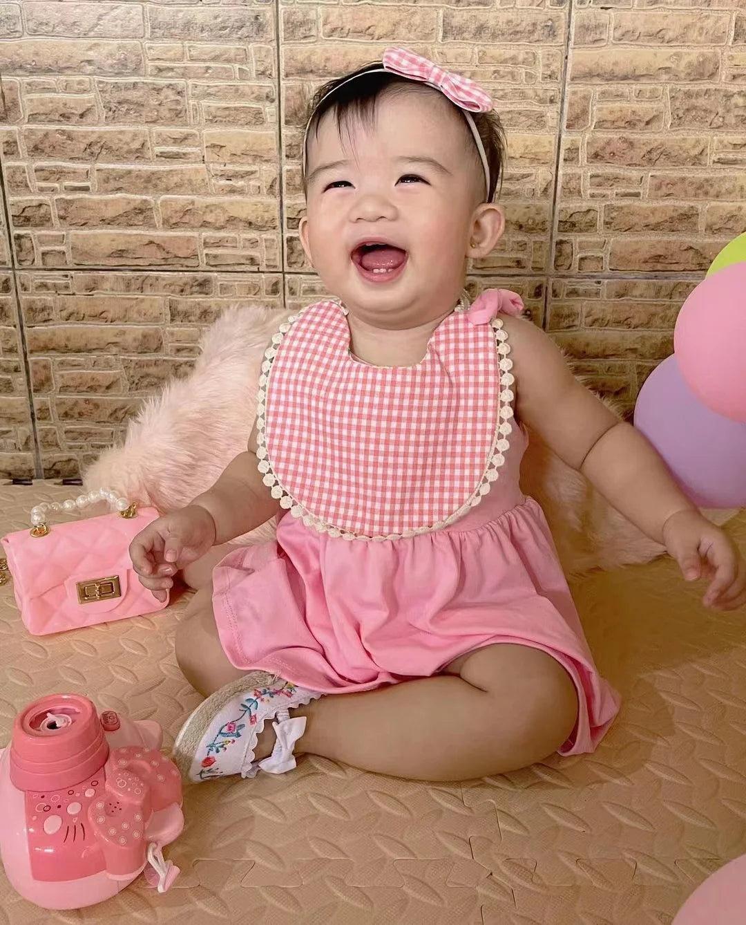 3Pcs/Set Flower Print Cotton Linen Baby Boy Girl Bibs Elastic Nylon Headband Double-Deck Saliva Towel Feeding Bandana Apron Burp