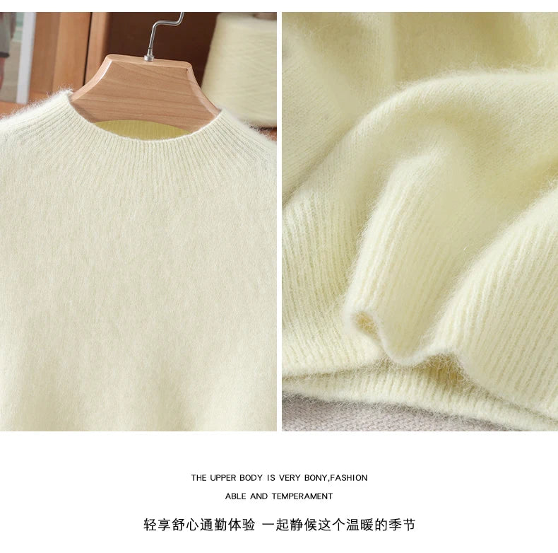 Women's Sweater Semi High Neck Autumn/Winter Pullover Long Sleeved High-End 100% Mink Fur Knitted Sweater Fashion Korean Version