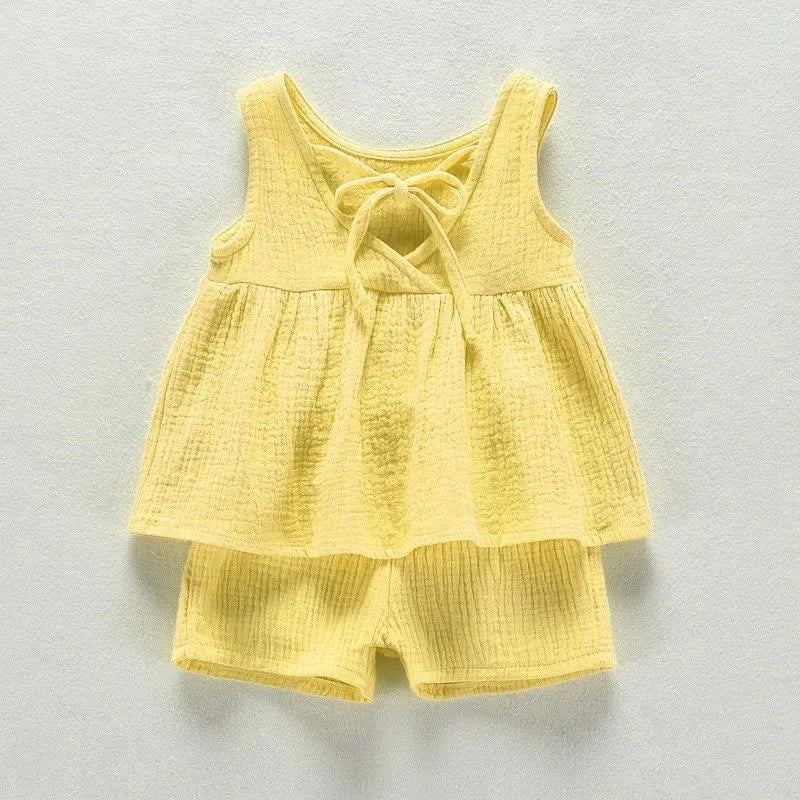 Baby Girls Outfits Clothes Summer Muslin Cotton Sleeveless Vest Dress Shorts Shirt Suits Fashion Top+Trousers Sets 2pcs 0-4T M