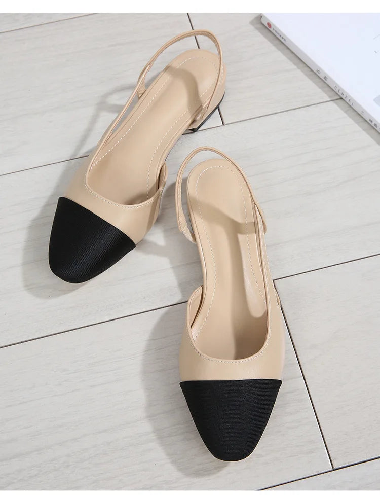 New Pointed Toe Sandals Fashion Low Square Heels Flat Shoes Korean Color Matching Party Ladies Shoes Chaussure Femme 2024