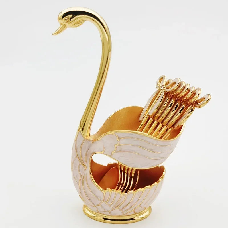 European Swan Tableware Holder Stainless Steel Spoon and Fork Base Elegant Utensil Stand Home Decor and Kitchen Organization