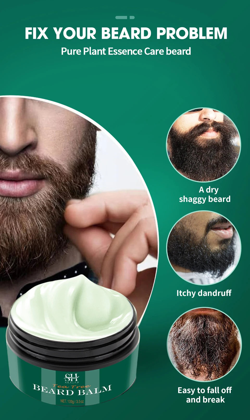 Beard Cream For Men 100% Natural Tea Tree Beard Moisturizing Effect Beard Conditioner Beard Care Styling Cream Oil Sevich 100g