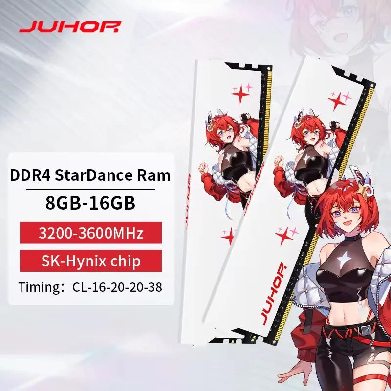 JUHOR Memoria Ram ddr4 8GB 16GB 3200MHz 3600MHz DIMM Desktop Gaming Memory RAMS with White Heat Sink