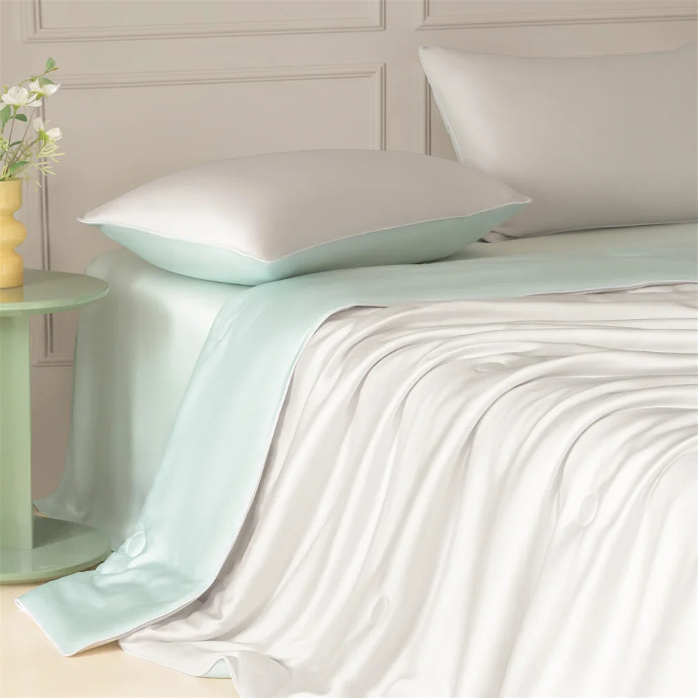 1pc Blue Cooling Summer Quilt Comforter Smooth Breathable Skin-friendly Lightweight Soft Home Bedding Blanket