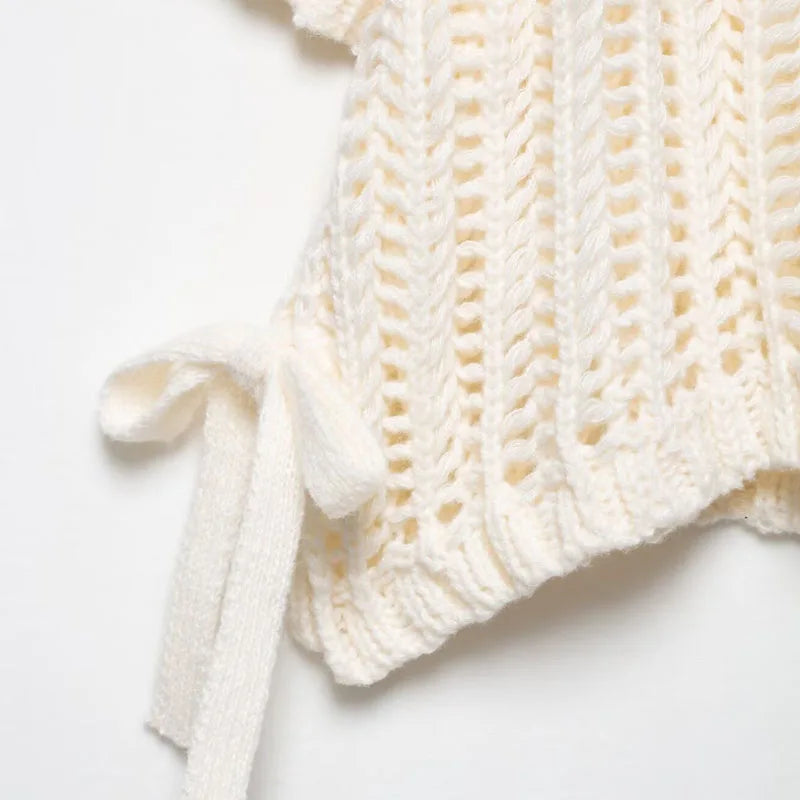 Female Clothing Cropped Net Sweater Cardigan For Women Korean Fashion Summer Knit Short Sleeve Cute Elegant Woman Crochet Top