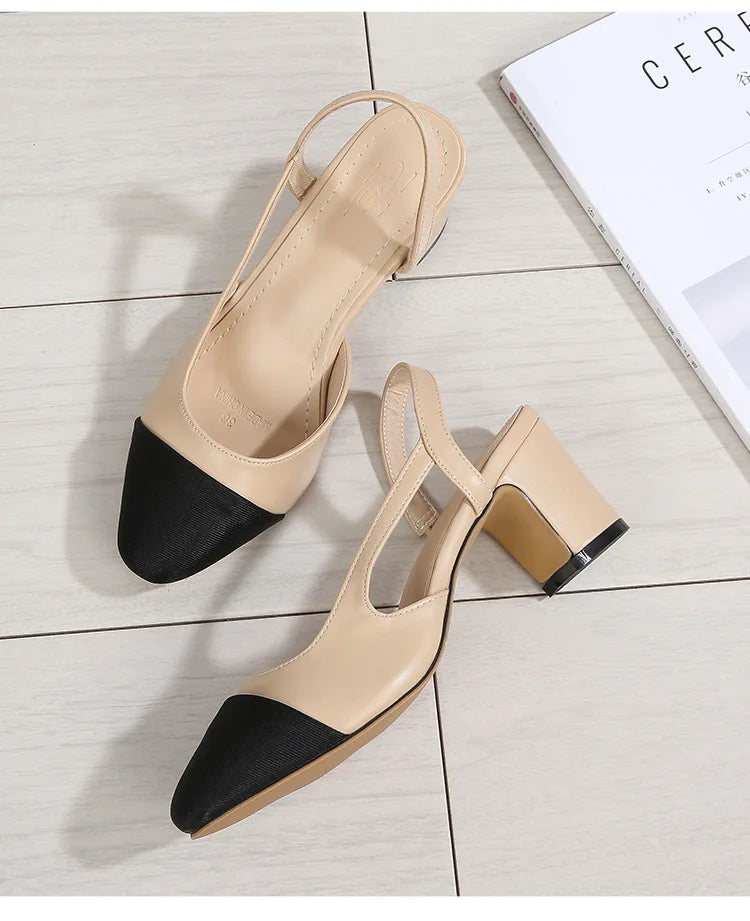 New Pointed Toe Sandals Fashion Low Square Heels Flat Shoes Korean Color Matching Party Ladies Shoes Chaussure Femme 2024