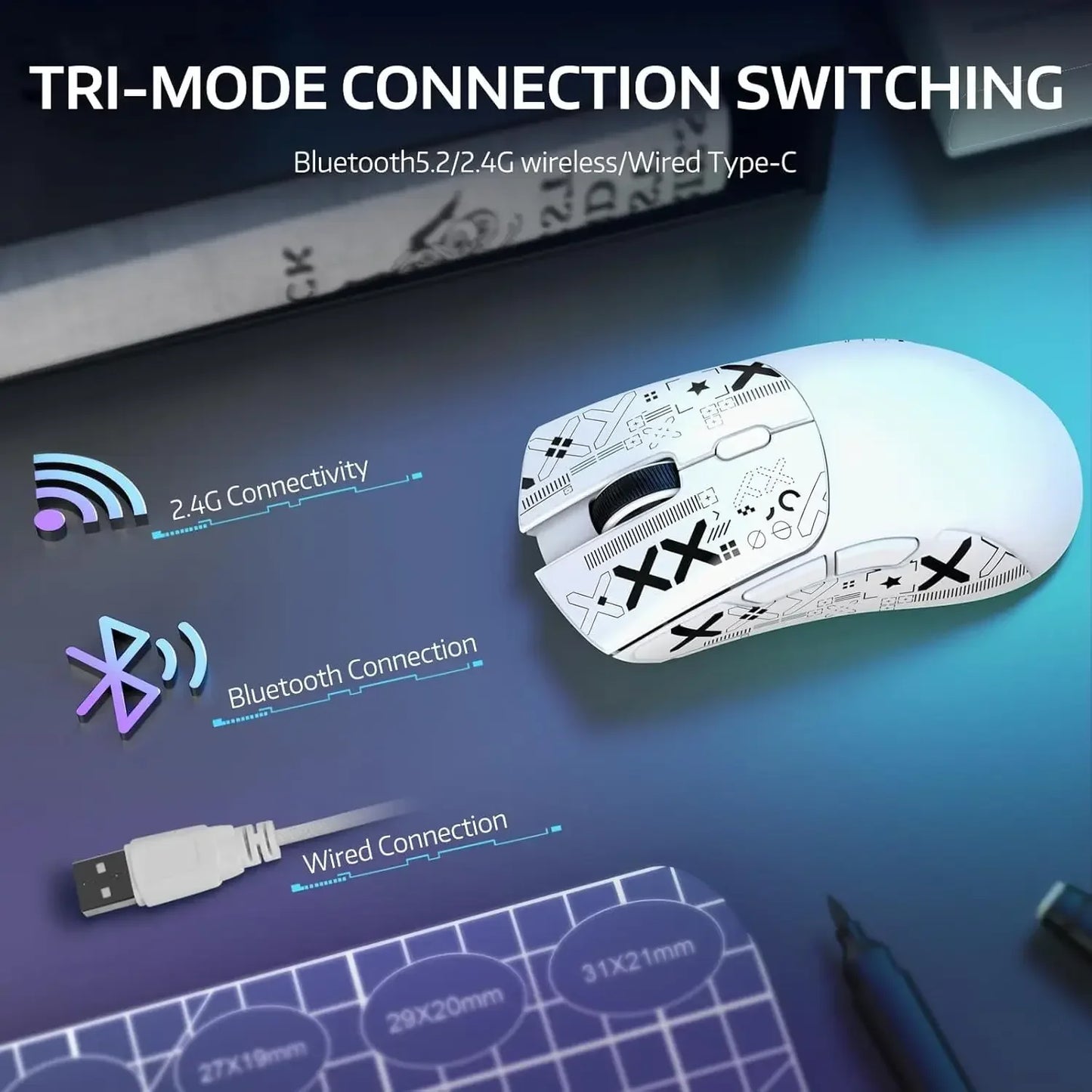 Original ATTACK SHARK R1 Wireless Gaming Mouse,Tri-Mode Connection (2.4G/Wired/BT5.2),55g Lightweight, for PC/Laptop/Win/Mac