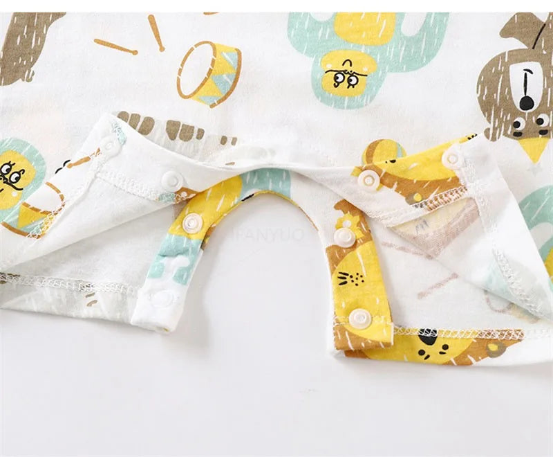 Cute Baby Cartoon Jumpsuit Summer Short Sleeved Thin Cotton Newborn Infant Clothing Bodysuit Boys Girls Crawling Clothes Rompers