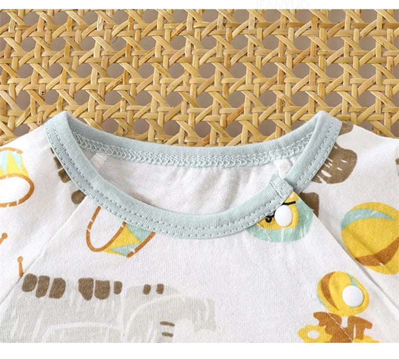 Cute Baby Cartoon Jumpsuit Summer Short Sleeved Thin Cotton Newborn Infant Clothing Bodysuit Boys Girls Crawling Clothes Rompers