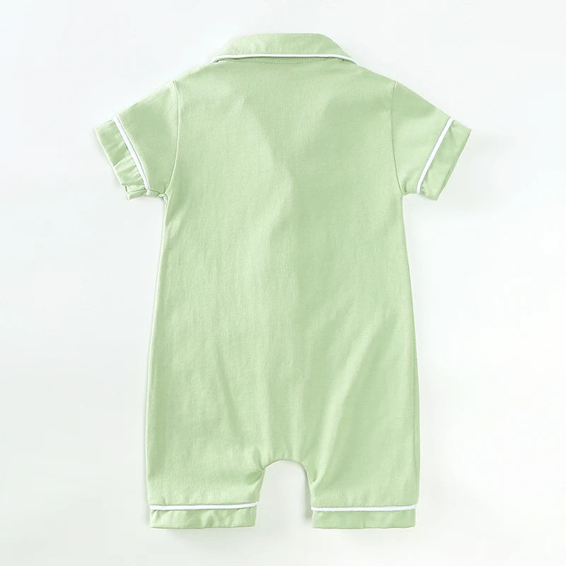Summer Baby Pajamas Romper Button Short Solid Clothes For 0- 3Y Cute Breathable Jumpsuit Newborn Boys Girls Pyjamas