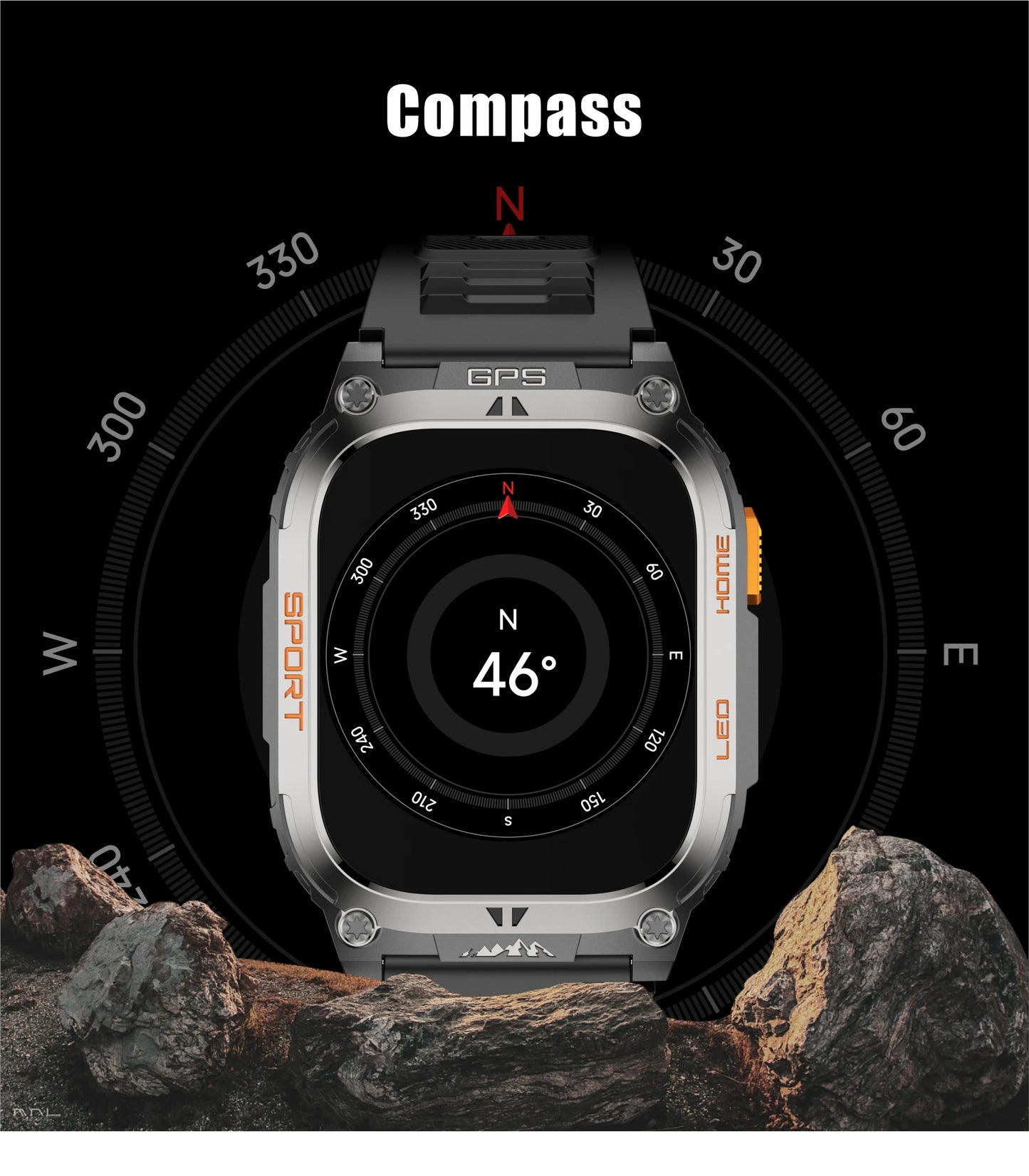 LIGE New GPS Tracking Smart Watch LED Flashlight 1.96inch HD Screen Compass BT Call Waterproof Sport Smartwatch For Android iOS