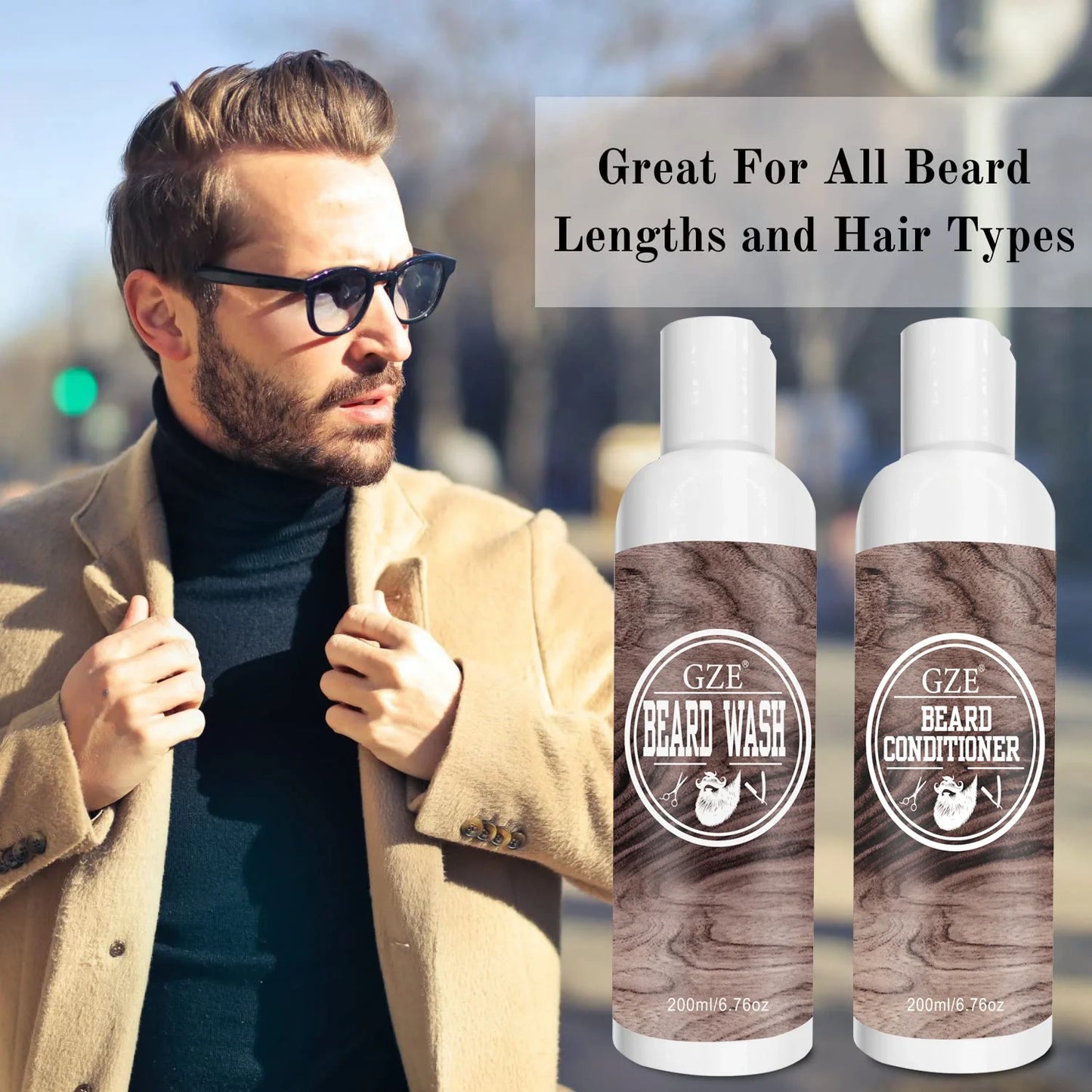 GZE Beard Shampoo & Conditioner - Beard Wash Natural Beard Care with Tea Tree Oil, Argan Oil & Vitamin E for Softness, Strength