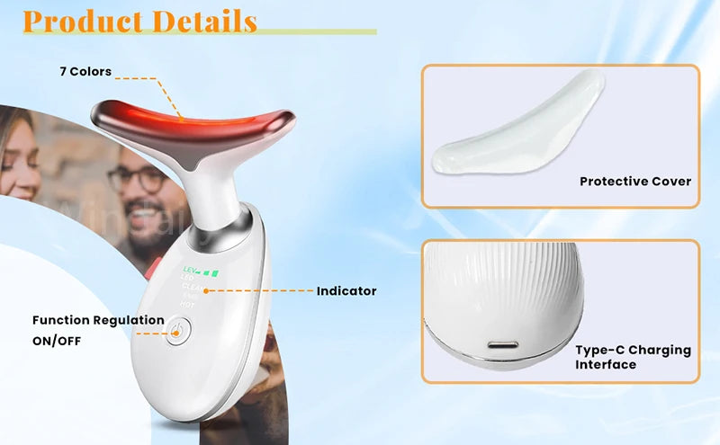 7 Colors Anti Wrinkle Facial Massager Neck Face Beauty Device Skin Tighten Lift Device