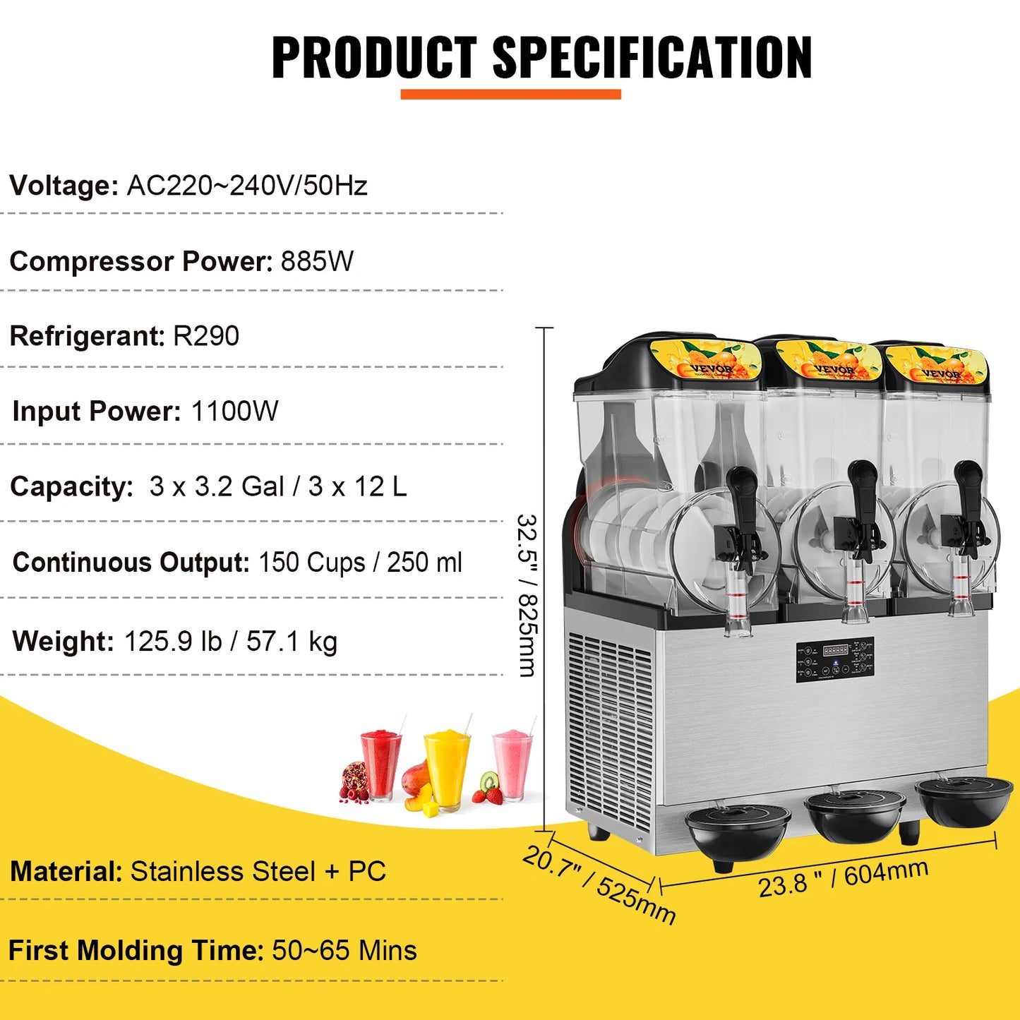 VEVOR 1/2/3 Tanks Commercial Ice-Cool Juice Smoothie Slush Maker Frozen Beverage Cold Drink Dispenser Vending Machine for Home