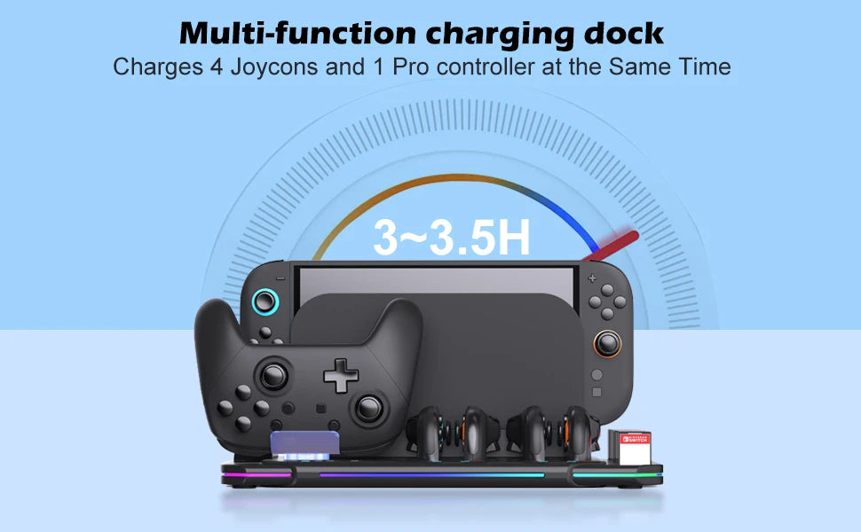 Multi-functional Cooling & Charging Stand SW2139 for Switch 2 with Cooling Fan,10 Game Card Slots & Offering 9 Adj Light Effects