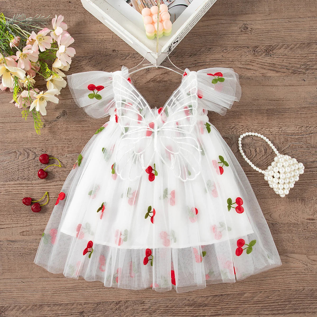 Summer New Sweet Butterfly Wing Baby Girl Princess Dress, Floral Chiffon Wedding Party Children'S Sleeveless Clothes (0-4 Years)