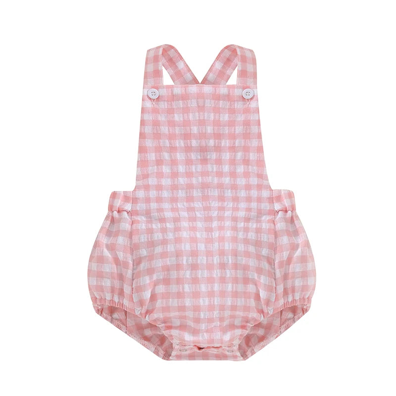 Summer Toddler Baby Girls Boys Overalls Romper Casual Sleeveless Plaid Stripe Print Jumpsuit Fashion Infant Newborn Clothes