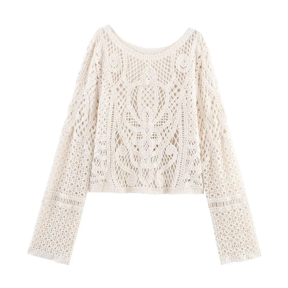 New summer women's clothing sweet and elegant casual hollow-out knitted shirt