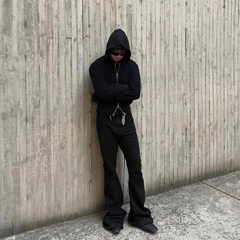 Men's Jeans Fashion Pants for Man Zipper Full Length Streetwear Pants Denim Black Solid Men's Clothing