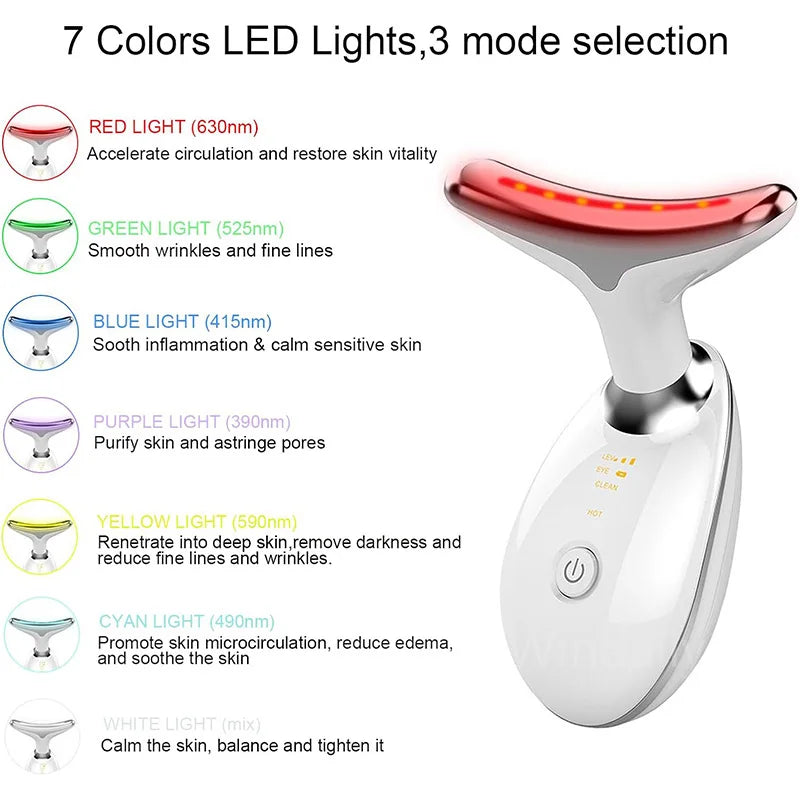 7 Colors Anti Wrinkle Facial Massager Neck Face Beauty Device Skin Tighten Lift Device