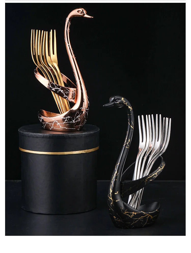 European Swan Tableware Holder Stainless Steel Spoon and Fork Base Elegant Utensil Stand Home Decor and Kitchen Organization