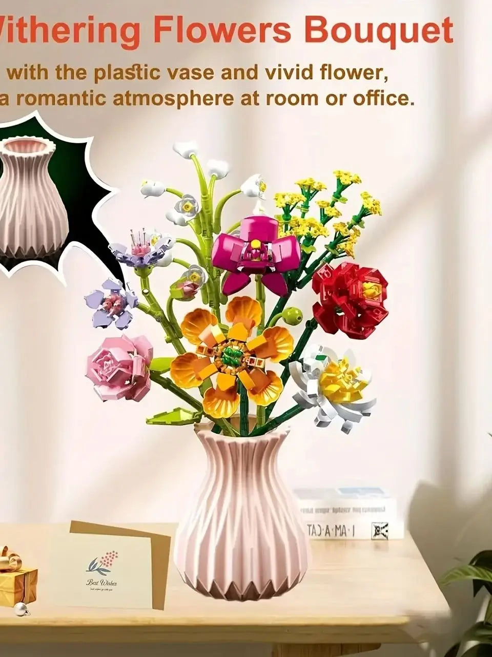 Flower Bouquet Building Set 18 Flowers Rose Sunflower Home Plant Decor, Birthday Gift for Adults Women