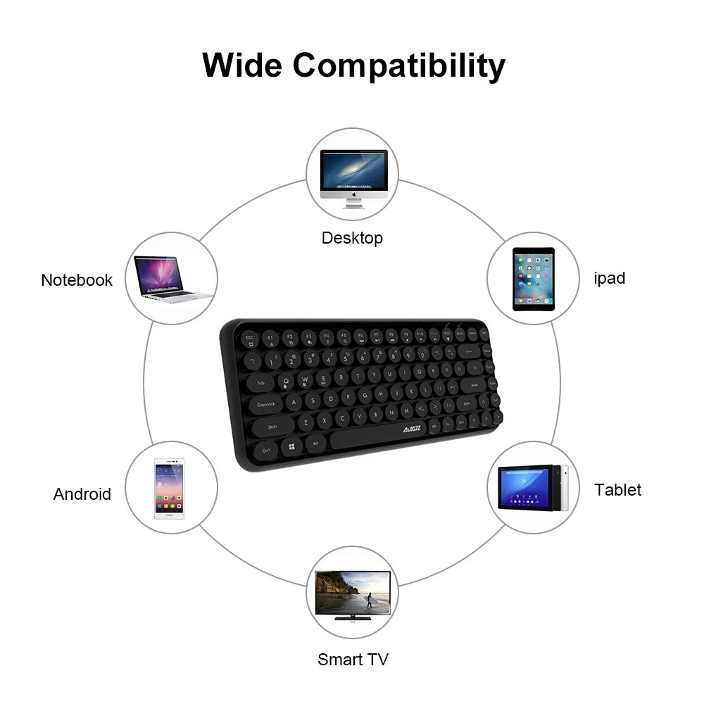 Ajazz 308I Wireless Bluetooth Keyboard 84 Keys Multi-Device Portable Keyboard Retro Typewriter Round Keycaps for IOS Android Win