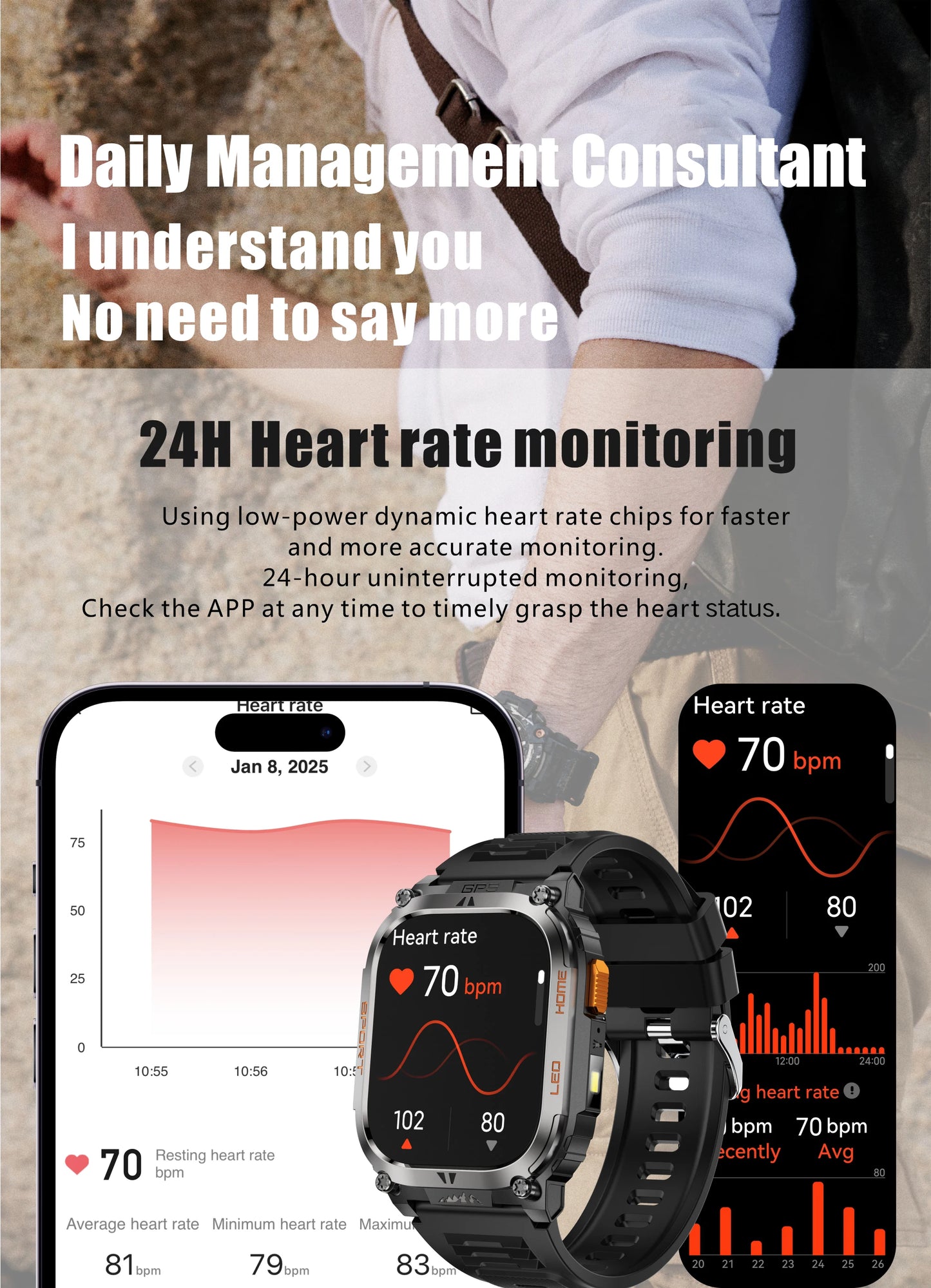 LIGE New GPS Tracking Smart Watch LED Flashlight 1.96inch HD Screen Compass BT Call Waterproof Sport Smartwatch For Android iOS