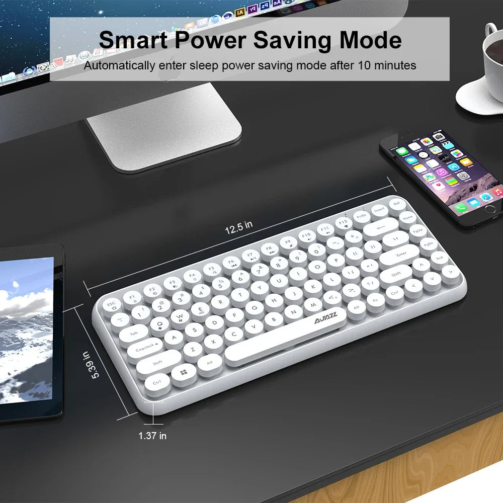 Ajazz 308I Wireless Bluetooth Keyboard 84 Keys Multi-Device Portable Keyboard Retro Typewriter Round Keycaps for IOS Android Win