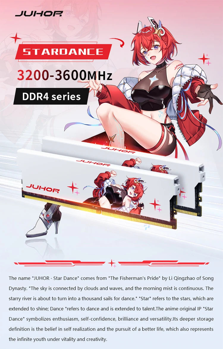 JUHOR Memoria Ram ddr4 8GB 16GB 3200MHz 3600MHz DIMM Desktop Gaming Memory RAMS with White Heat Sink