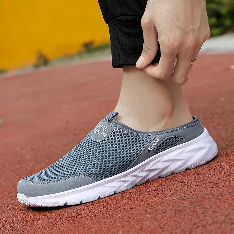 MAEDEF Half Slippers Outdoor High Quality Anti-slip Men Leisure Shoes Mesh Breathable Soft Comfortable Flat-bottomed Slippers