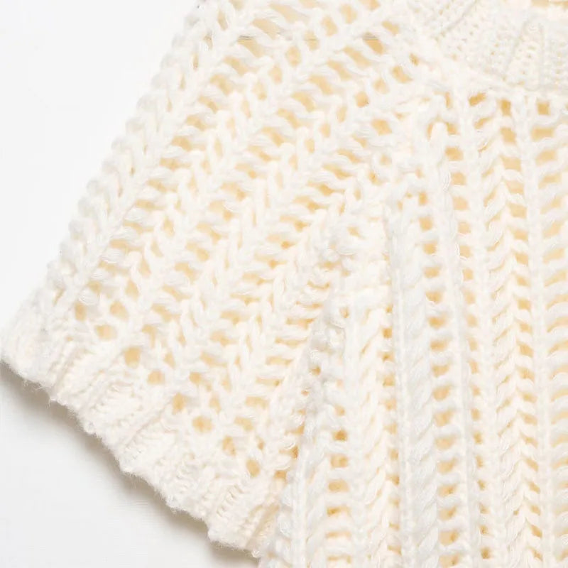Female Clothing Cropped Net Sweater Cardigan For Women Korean Fashion Summer Knit Short Sleeve Cute Elegant Woman Crochet Top