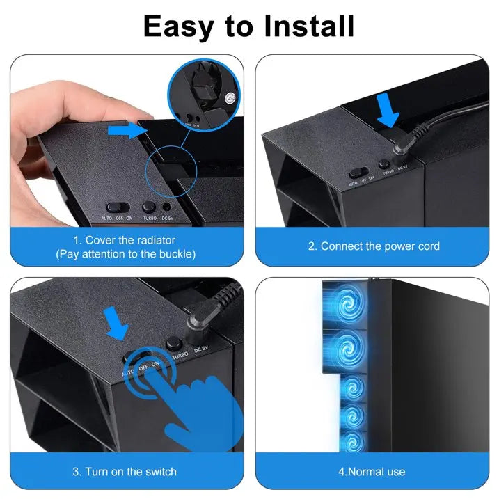 Cooling Fan Fit for Sony PS4, USB External Turbo Temperature Control Cooler Fan with 5 Fans, 3 Adjustable Fan Speeds