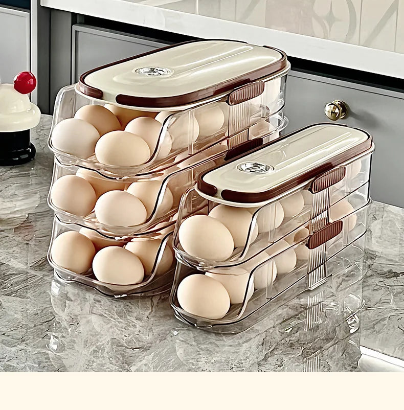Large-capacity automatic rolling egg organizer home kitchen special preservation egg holder