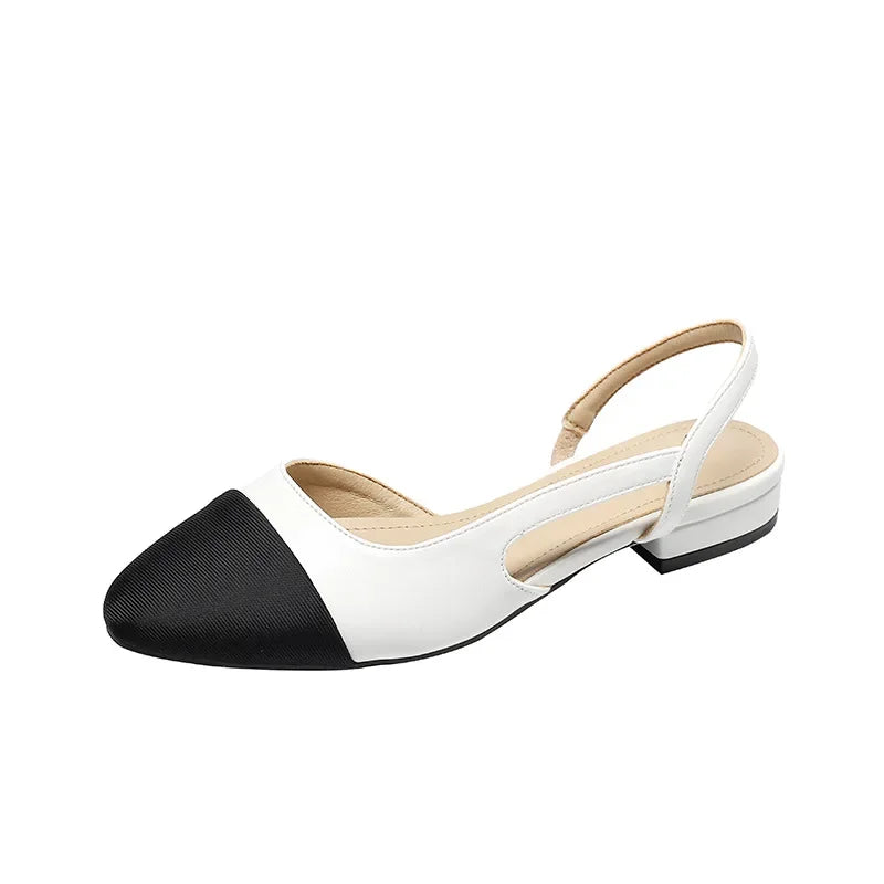 New Pointed Toe Sandals Fashion Low Square Heels Flat Shoes Korean Color Matching Party Ladies Shoes Chaussure Femme 2024