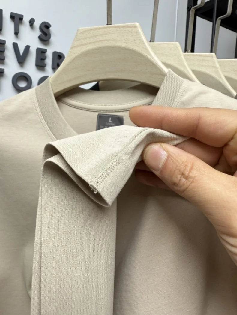 Light luxury short sleeve summer new men's personalized round neck T-shirt high-quality brand silk cotton breathable casual top