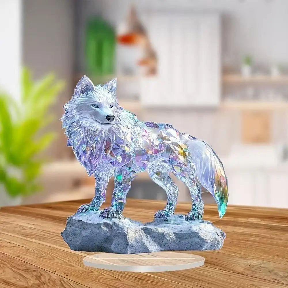 Acrylic White Crystal Dragon Statue 2D Flat Cool Figurine Office Cafe Living Room Studio Display Table Ornament Gift Home Decor