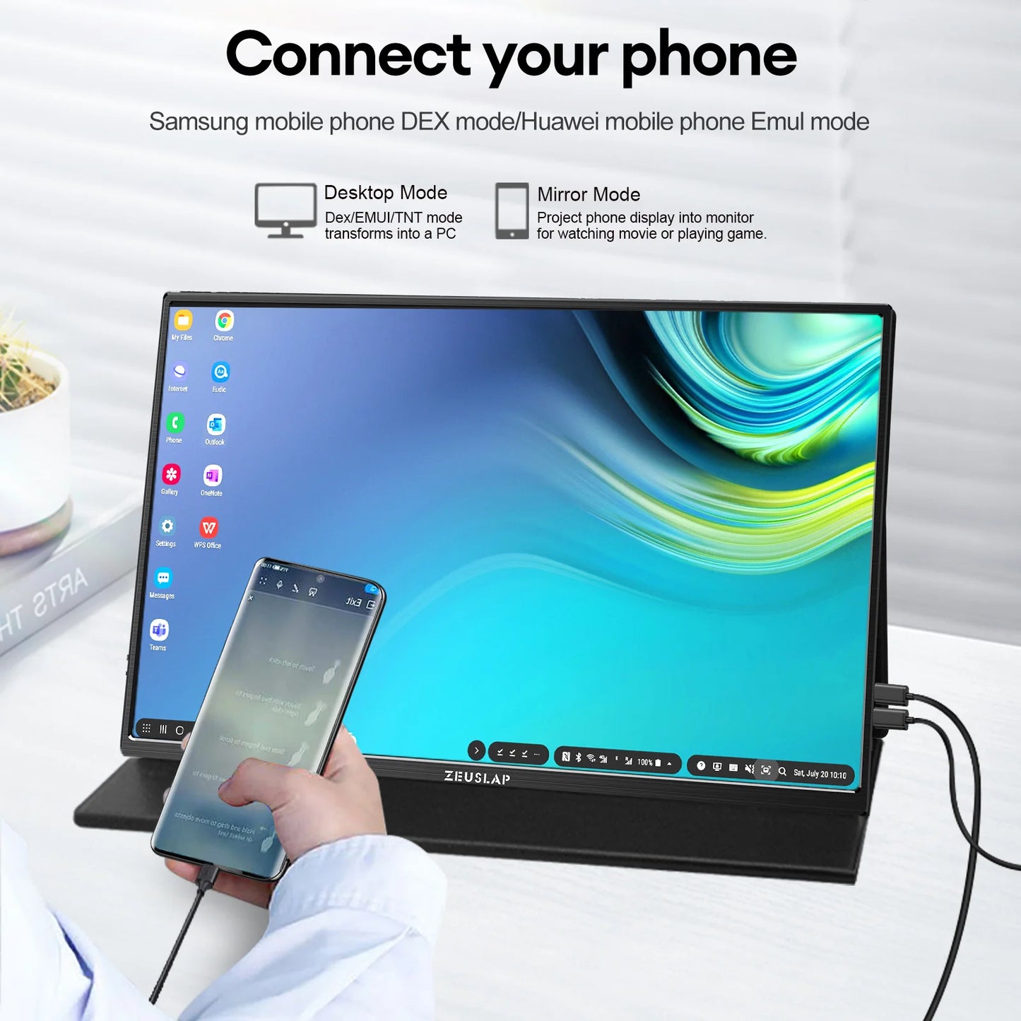 ZEUSLAP 16" 2.5K 144hz Portable Monitor 2560*1600 16:10 100%sRGB 500Cd/m² Travel Gaming Display for Laptop Switch ps4 ps5 Xbox