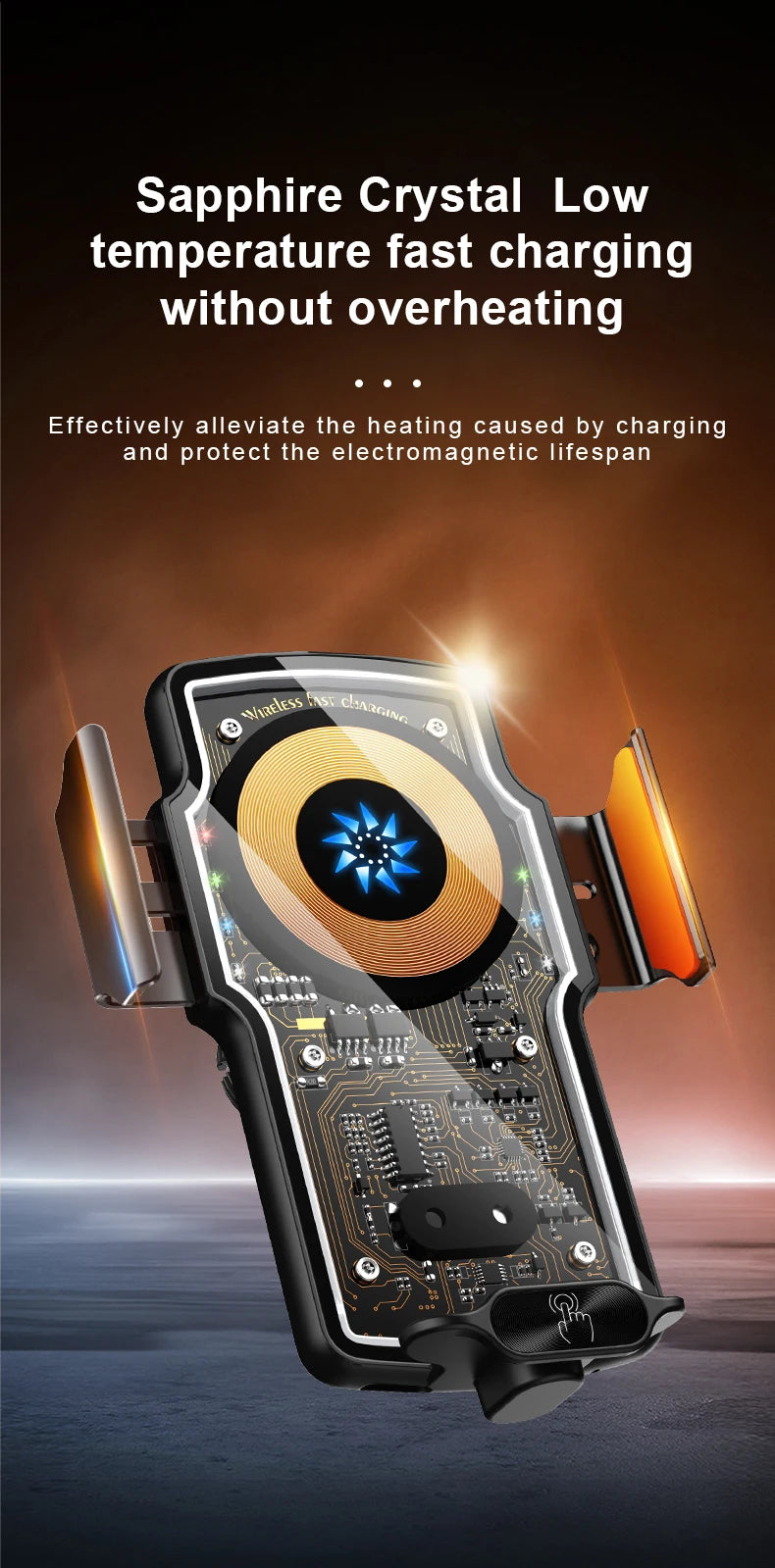 120W Magnetic Charger Car Phone Holder 15W Fast Wireless Charging Autocar Phone Stand Touch Control Lights for iPhone Xiaomi