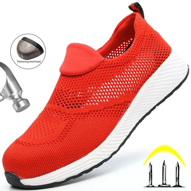 Summer Breathable Work Safety Shoes Men Women Work Sneakers Light Steel Toe Indestructible Shoes Anti-Smashing Safety Work Boots