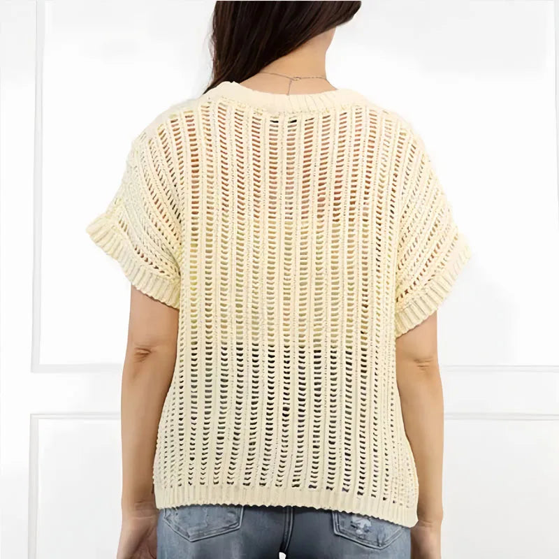 Female Clothing Cropped Net Sweater Cardigan For Women Korean Fashion Summer Knit Short Sleeve Cute Elegant Woman Crochet Top