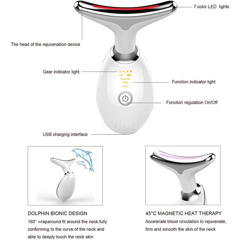 7 Colors Anti Wrinkle Facial Massager Neck Face Beauty Device Skin Tighten Lift Device