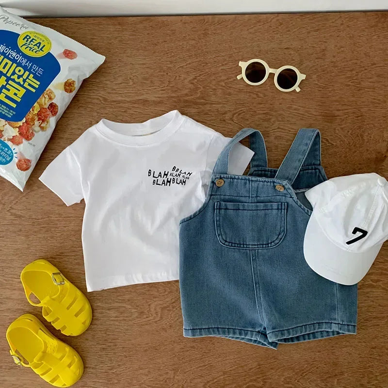 2024 Summer Baby Clothing Set Toddler Girls Clothes Suit Infant Tee and Denim Overall Boys Outfit