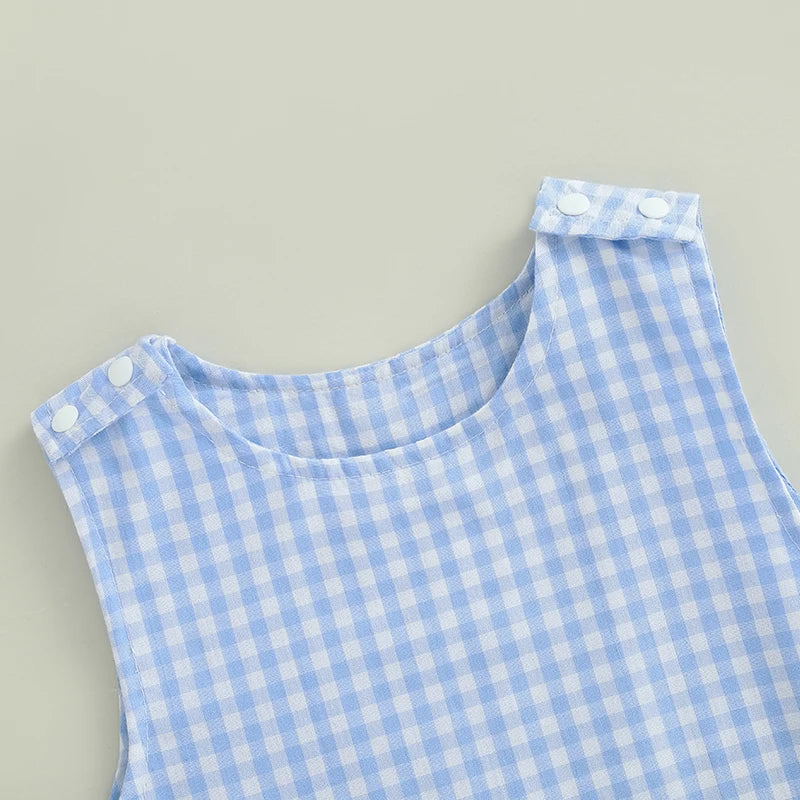 Cute Toddler Striped Sleeveless Romper Jumpsuit with Round Neck and Button Closure for Baby Boys and Girls