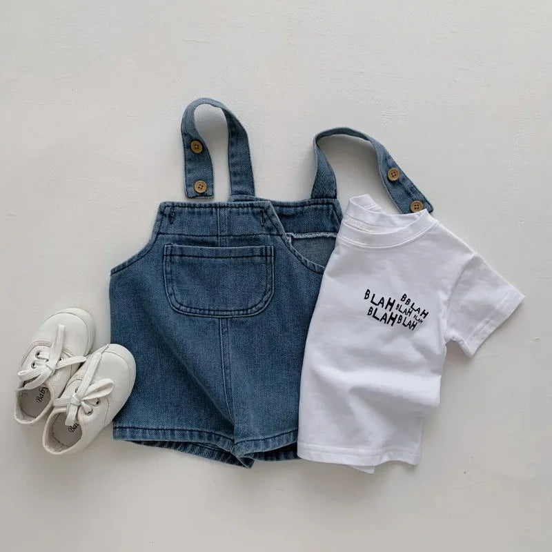 2024 Summer Baby Clothing Set Toddler Girls Clothes Suit Infant Tee and Denim Overall Boys Outfit