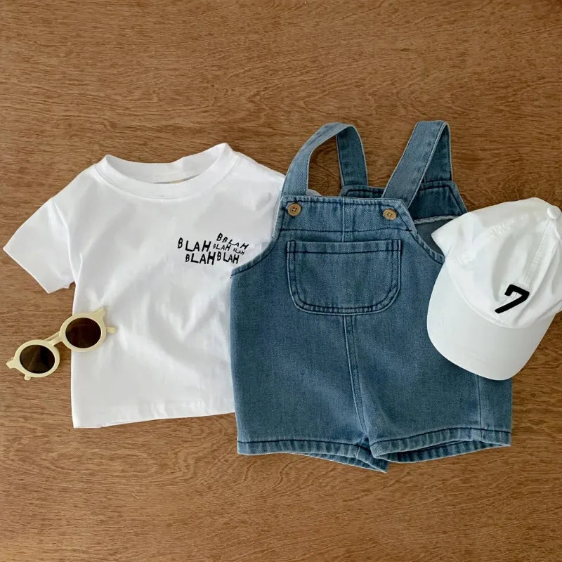 2024 Summer Baby Clothing Set Toddler Girls Clothes Suit Infant Tee and Denim Overall Boys Outfit